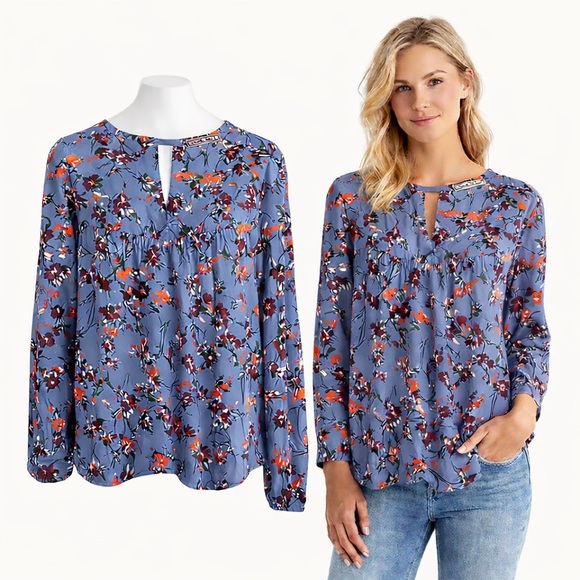 Abercrombie & Fitch Tops - Abercrombie & Fitch Blue Floral Long Sleeve Blouse | Keyhole Neck | Boho | Small